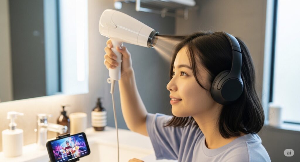 イヤホンしながらドライヤーを快適にするには