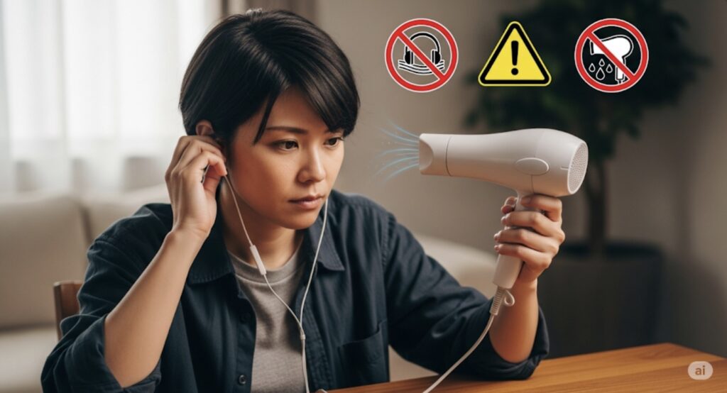 イヤホンしながらドライヤーの注意点まとめ