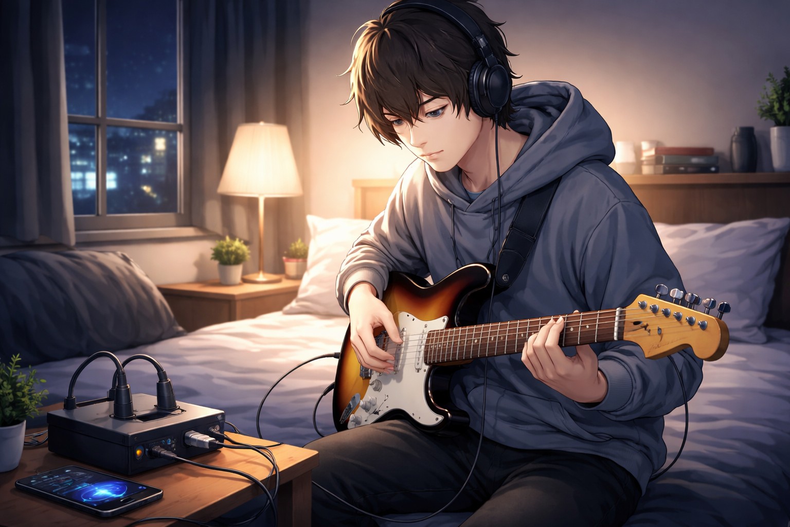 夜でも安心：ギターをイヤホンで聴く接続ガイド